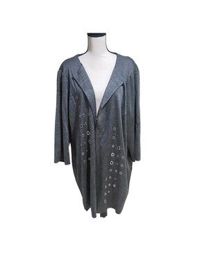 Misook open cardigan blazer featuring silver eyelet grommet embellishments